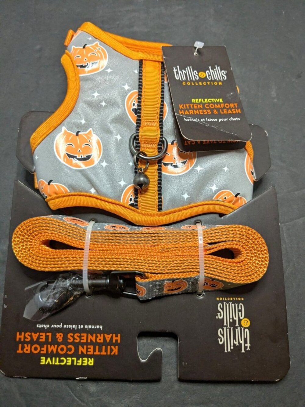 Thrills & Chills Reflective Kitten Harness & Leash Pumpkin Halloween Theme